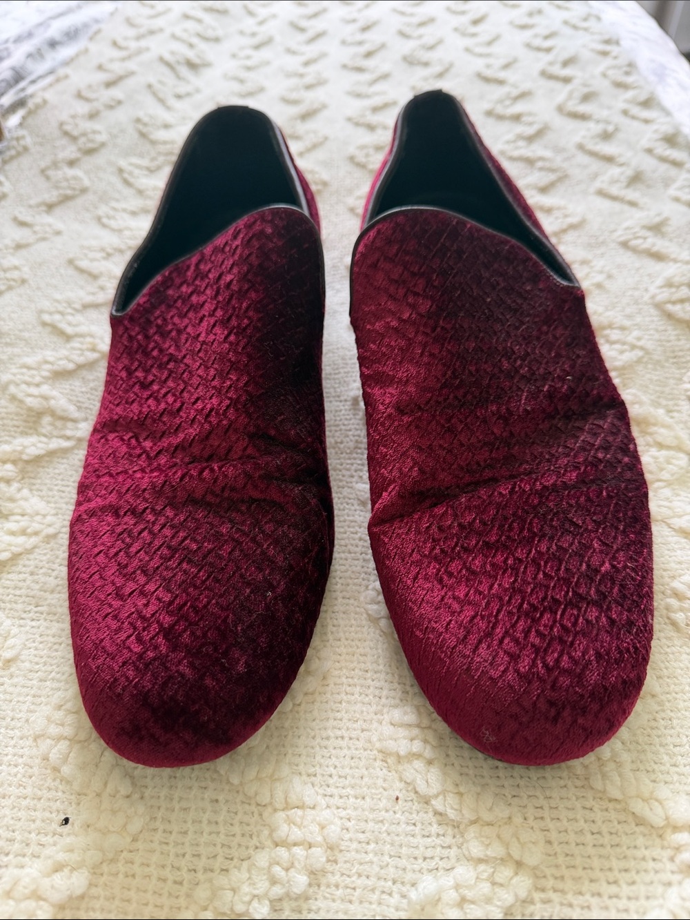 Jimmy Choo Sloane Burgundy Woven Embossed Velvet Slipper 45